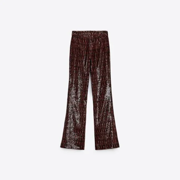 NWT Zara red, orange black sequin high collar top high waisted pants  bundle
